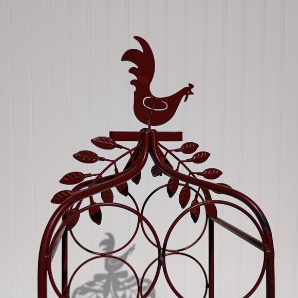 Metal Wine Rack 6 Bottle Holder Red Rooster French Country Kitchen Chicken Decor - Picture 8 of 16